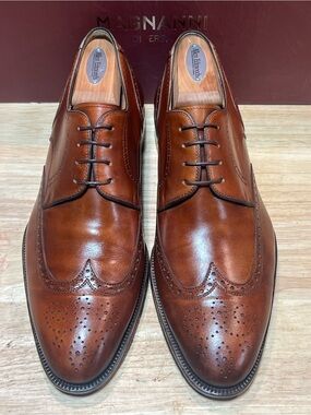 Magnanni Men’s Cognac Leather  Wingtip Derbies US Sz10.5M Made In Spain 🇪🇸
